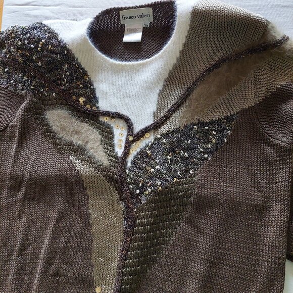 VINTAGE Franco Valeri Sequined Beaded Sweater, Size L - Picture 4 of 10